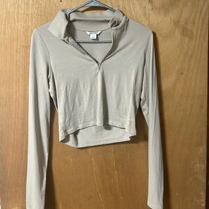 Tan Cropped Quarter Zip